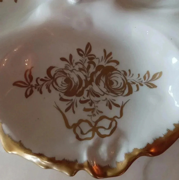 🇨🇵 Vintage Birks White Porcelain With Gold Handpainted Divided Serving Plate - Picture 4 of 7